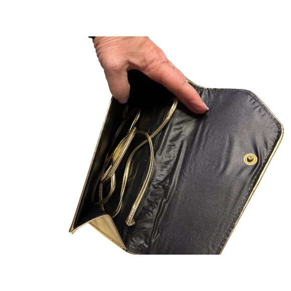 Metallic Gold Faux Leather Evening Bag Multiple Card Slots Envelope Flap Design - Picture 3 of 5